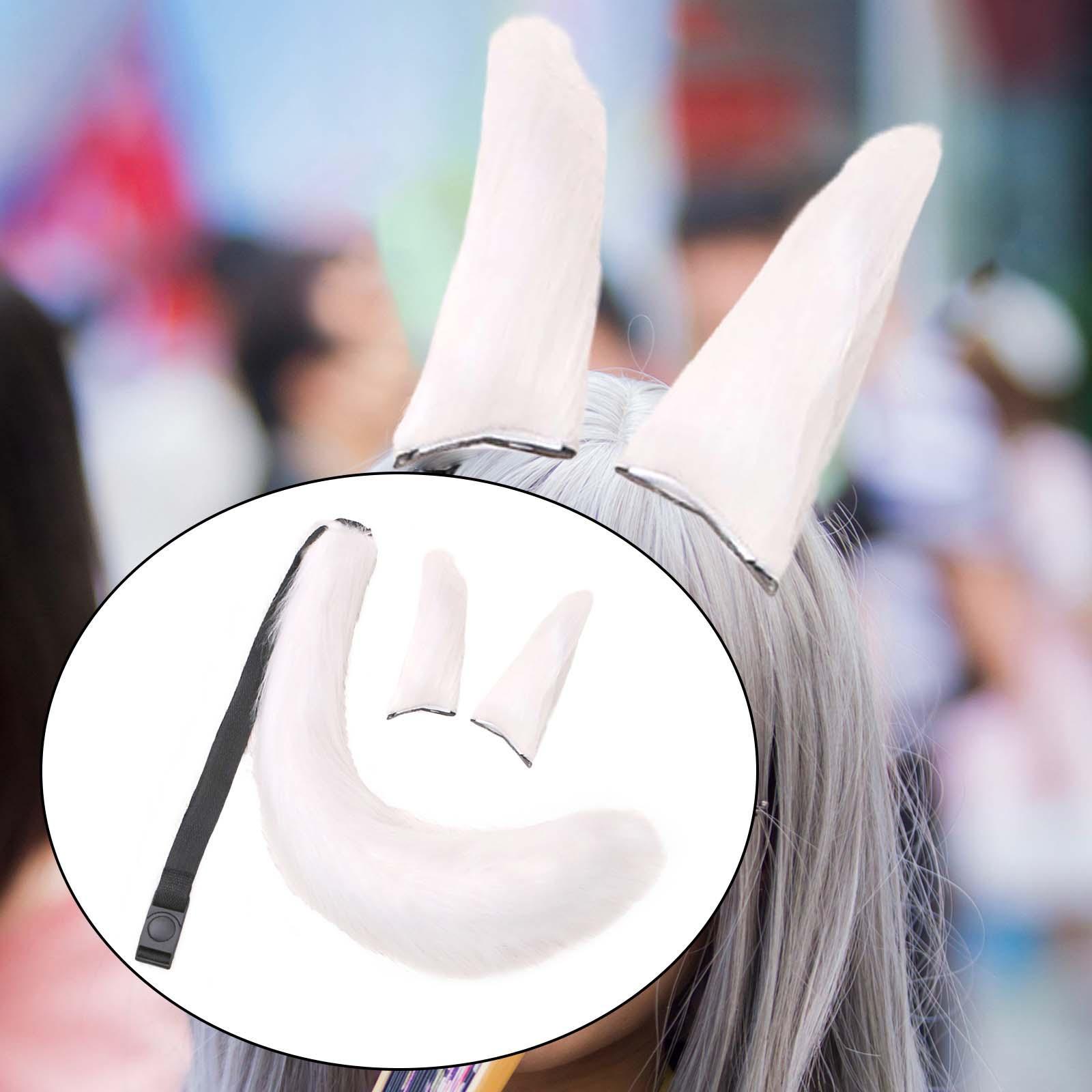 3x Plush Ears and Tail Set Lolita Cosplay Hair Accessories Headdress for Kids Adult