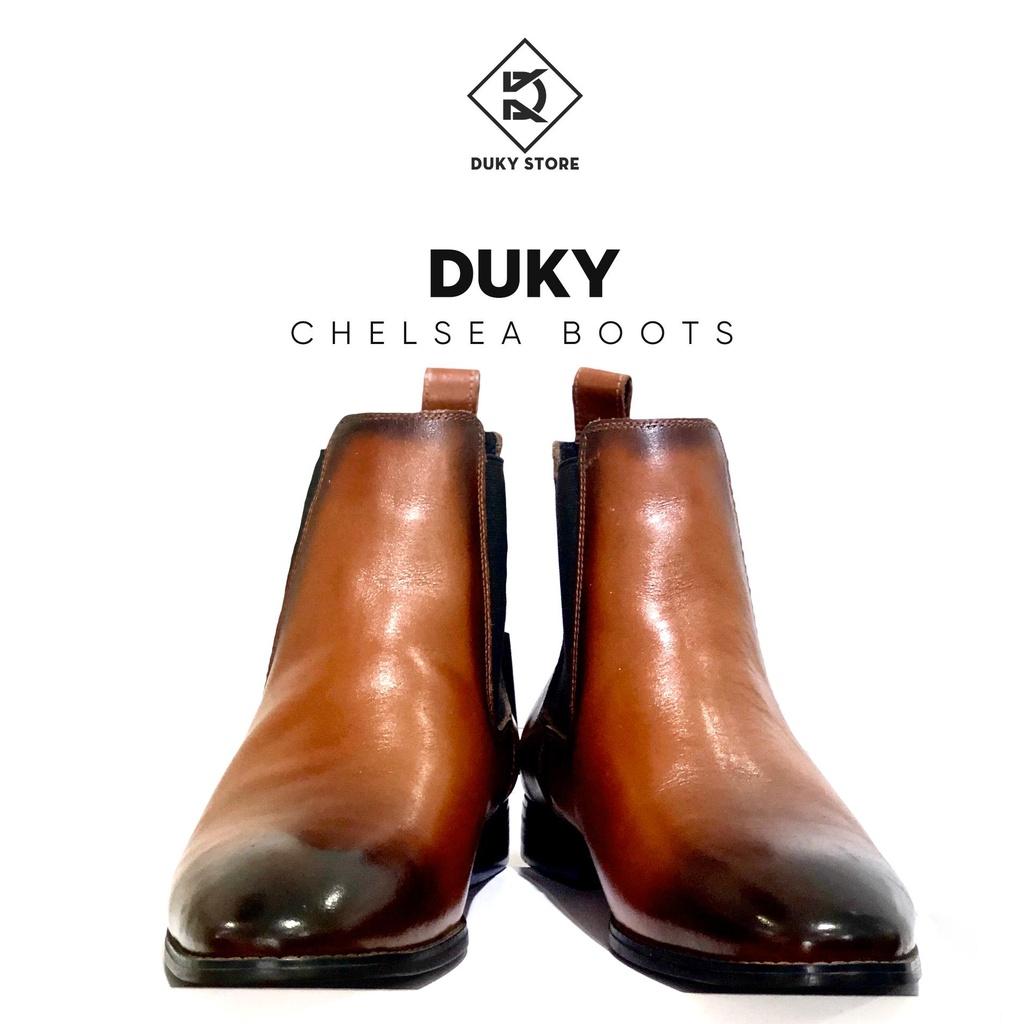 (Bảo hành 12 tháng) Chelsea boots da bò nâu đế gỗ cao cấp lịch lãm - Duky Store