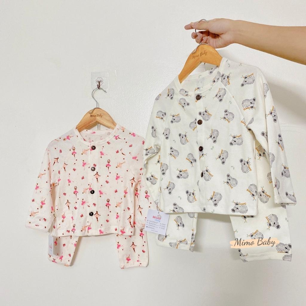 Bộ quần áo thu đông cài cúc chất liệu cotton tổ ong dễ thương cho bé QA35 Mimo Baby