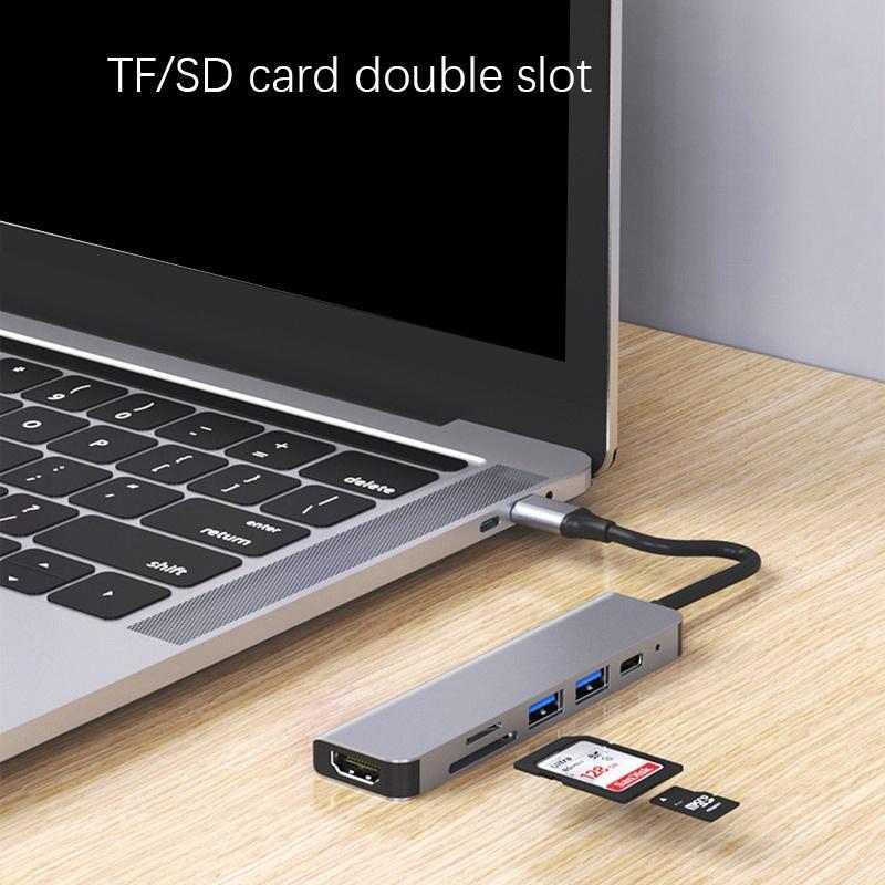 Đầu chia Hub Usb cổng cắm Type C 6 trong 1 với đầu đọc 4k 30hz HDMI tiện dụng chất lượng cao