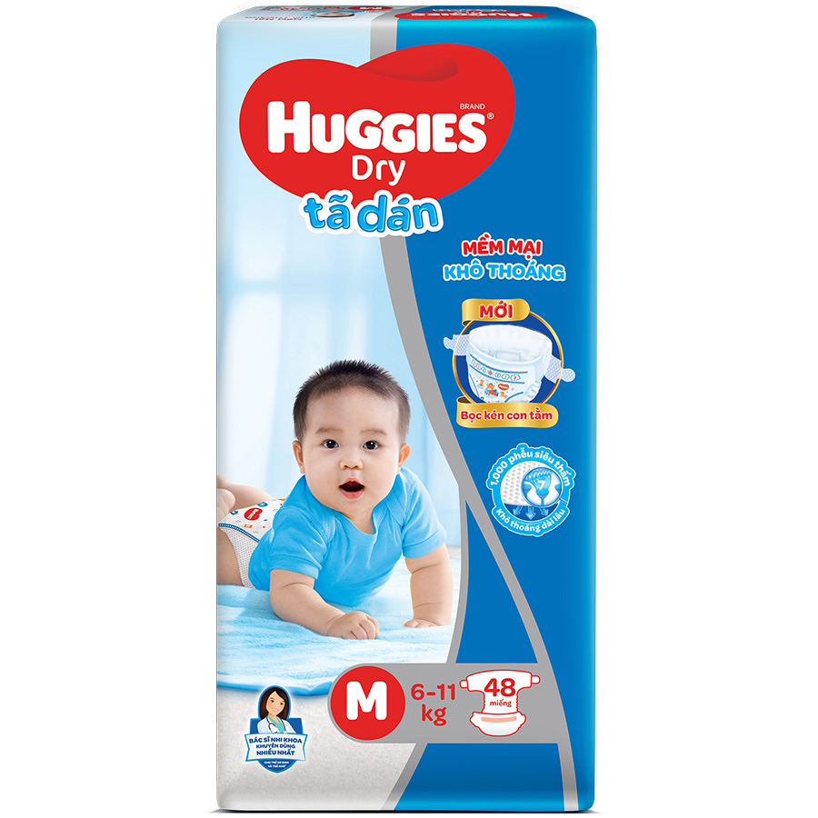 Tã Dán Huggies Dry Gói Đại M48 (48 Miếng) - Bao Bì Mới