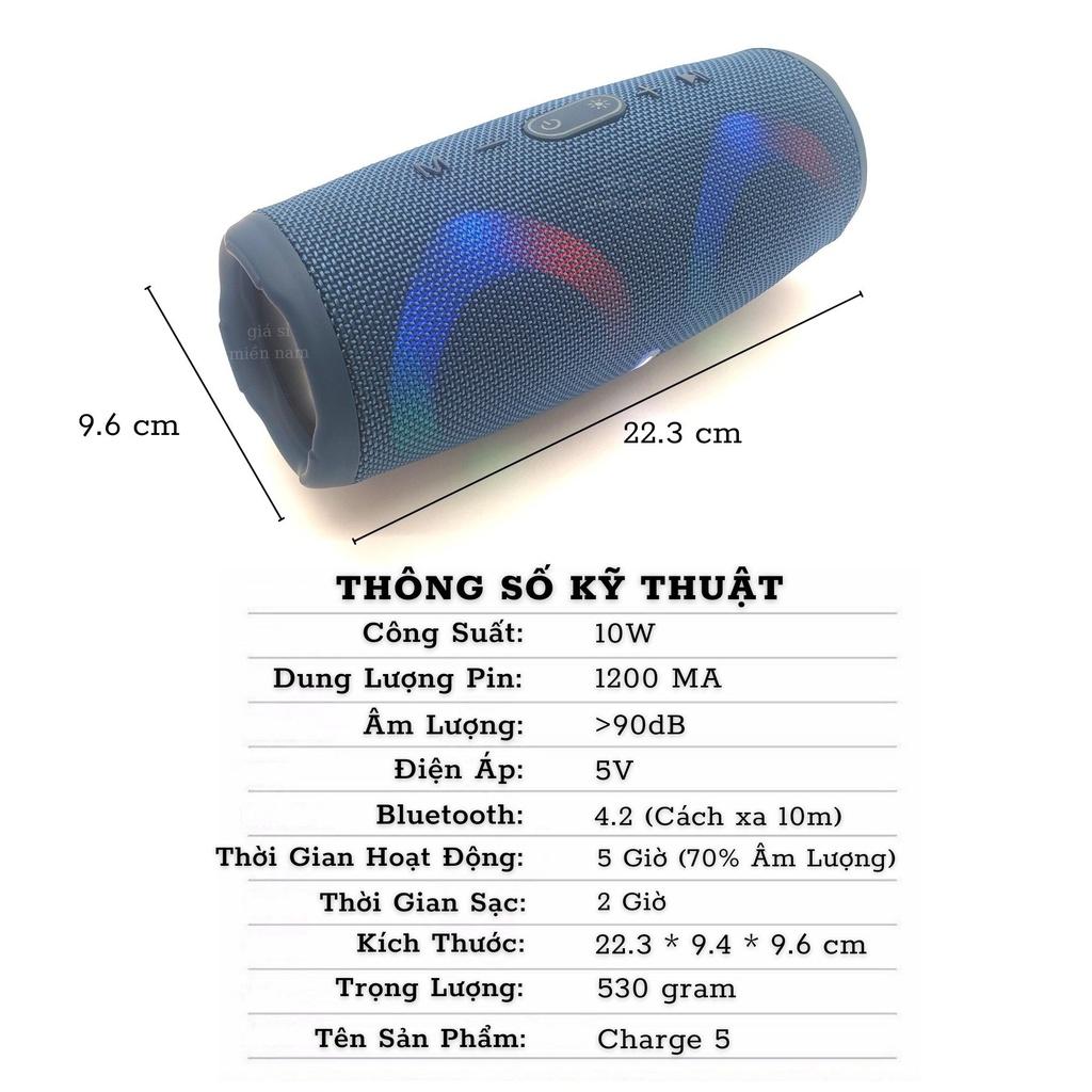 Loa Bluetooth Không Dây Charge 5 - Âm Thanh Sống Động - Bass Trầm Ấm - Đèn Led Theo Nhạc