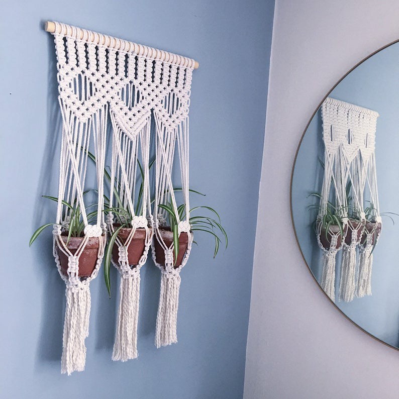 Giỏ Treo Hoa, Cây Cảnh Trang Trí Tường Macrame GT3D - Sản Phẩm Handmade Nghệ Thuật, Dùng Treo Tường Decor, Làm Quà Tặng, Trang Trí Phòng Khách, Phòng Ngủ