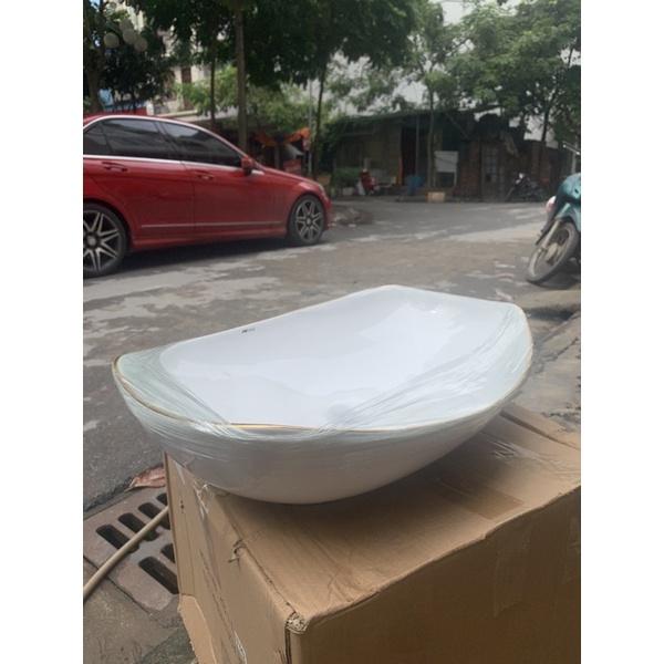 Chậu lavabo Elip viền vàng