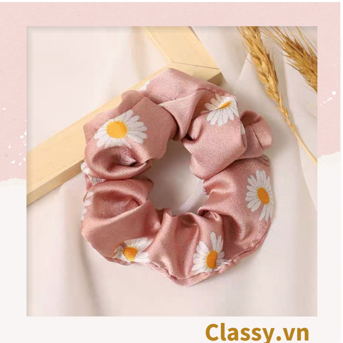 Phụ kiện tóc scrunchies - Dây buộc tóc co giãn hình hoa cúc vải phi bóng, thời trang hàn quốc cho nữ PK304