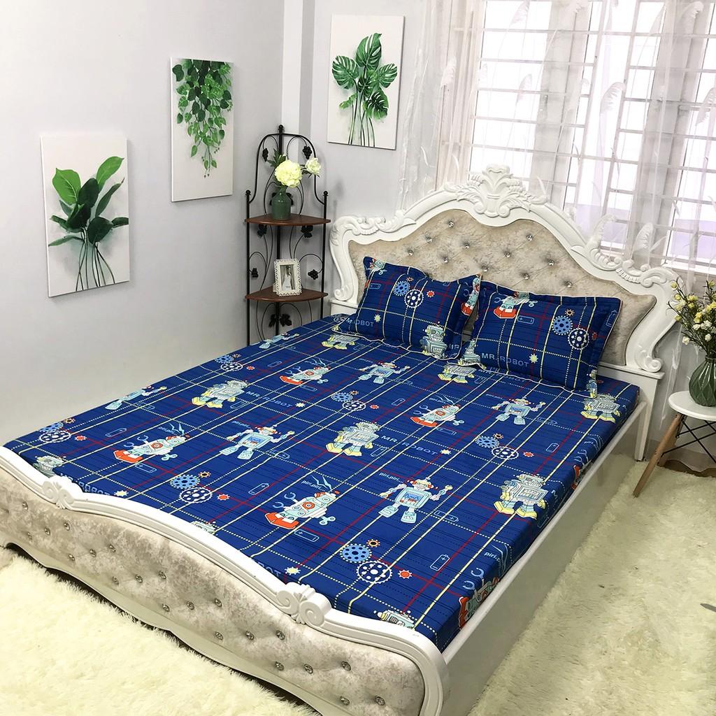 Bộ Ga Gối Cotton 100% Hàng Việt Nam Chất Lượng Cao Mẫu NGƯỜI MÁY. Thấm Hút Mồ Hôi Cực Tốt