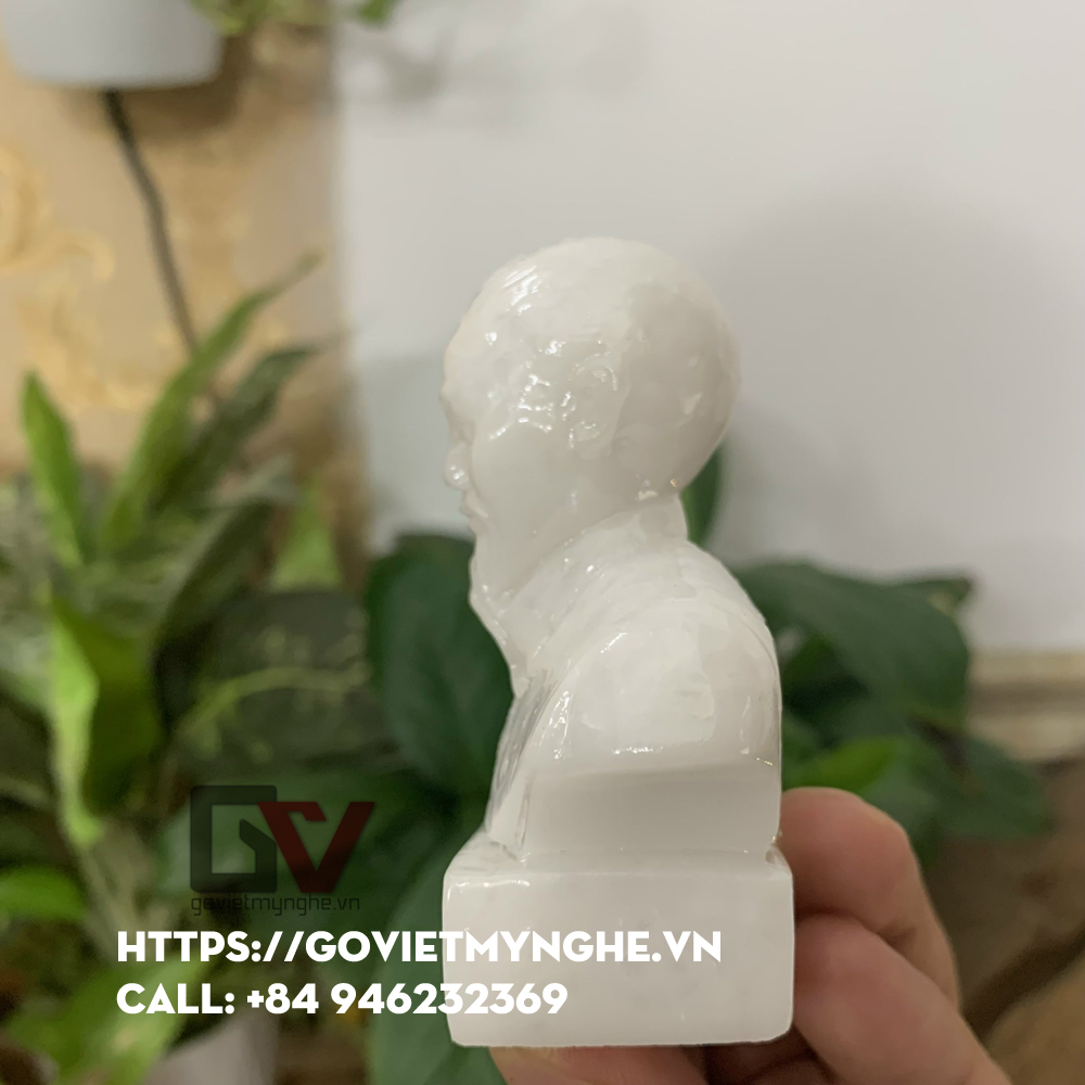 Tượng đá trang trí tượng bán thân Bác Hồ Chủ Tịch Hồ Chí Minh - Size mini cao 8cm - màu trắng đá non nước