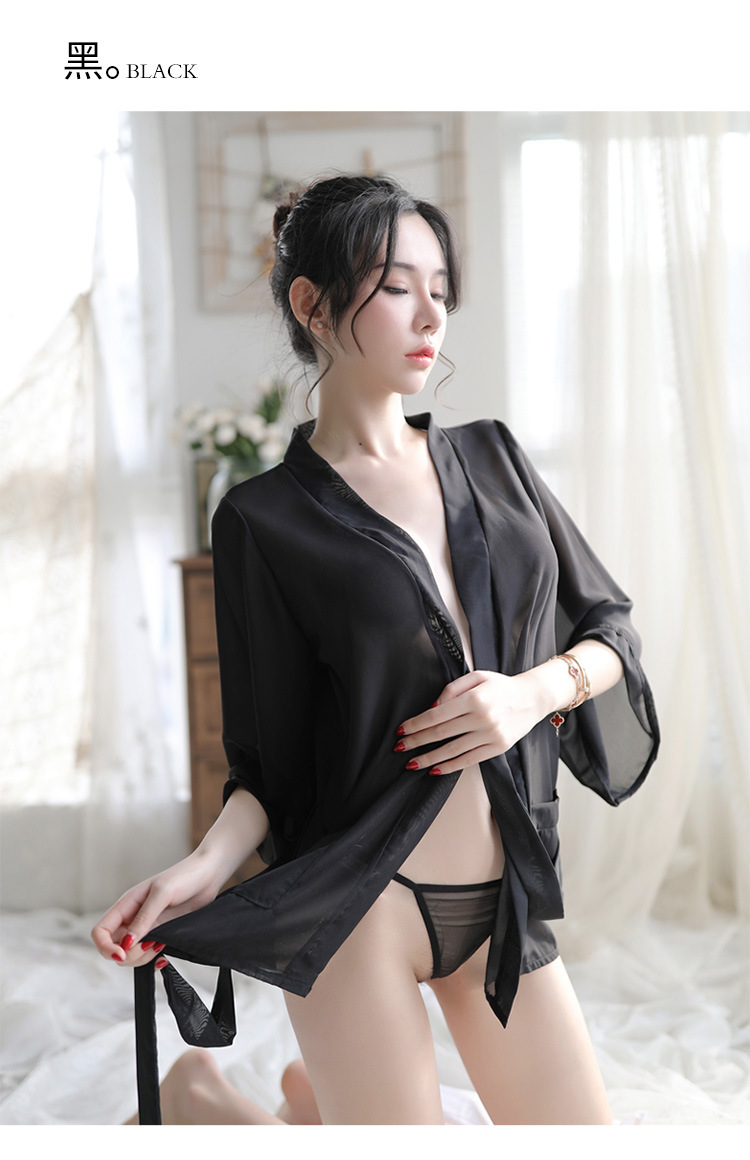 Đồ ngủ Sexy kiểu áo sơ mi che quần quyến rũ - Màu đen