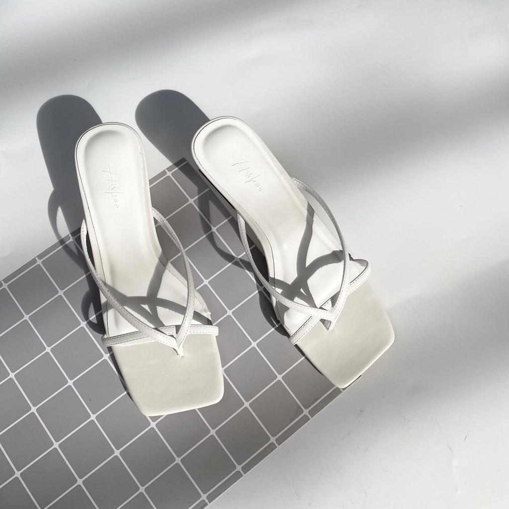 Dép cao gót nữ đế vuông thời trang dáng guốc sandal cao 5 phân mũi vuông quai mảnh cao cấp HISHOO h012