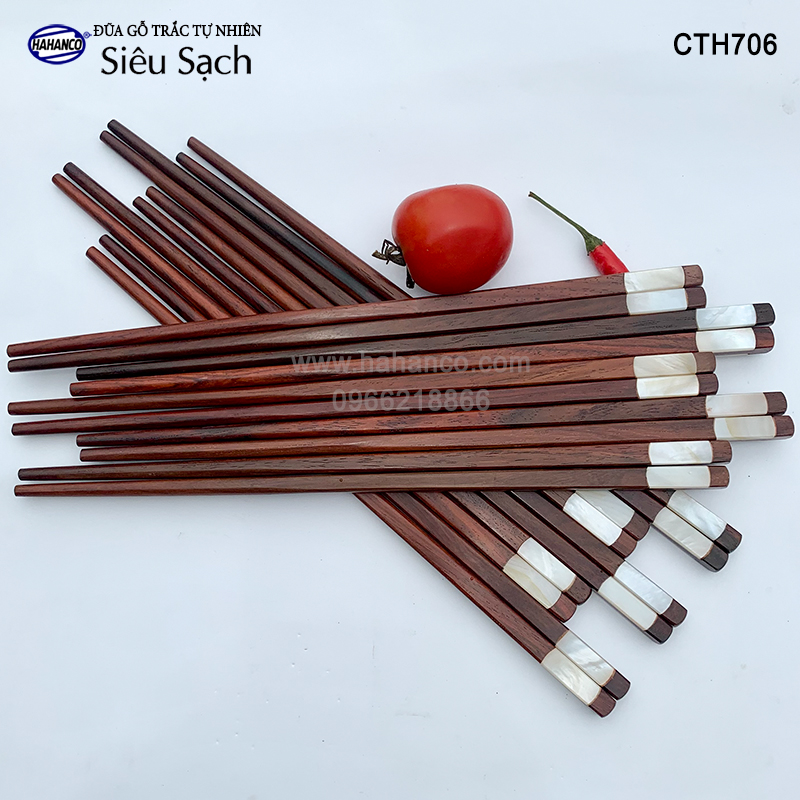 Đũa gỗ Trắc đầu khảm xà cừ 2 cạnh CTH706 - Làm quà tặng hoặc biếu cho người thân, đối tác
