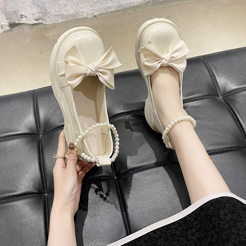 Giày búp bê lolita mũi tròn quai ngọc phong cách hàn quốc