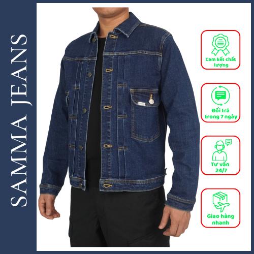 Áo Khoác jean denim, Áo Khoác bò Basic Xếp Ly JK3_ Unisex màu xanh và đen trơn basic dáng suông phong cách | Samma Jeans - Xanh đậm, Xanh đậm