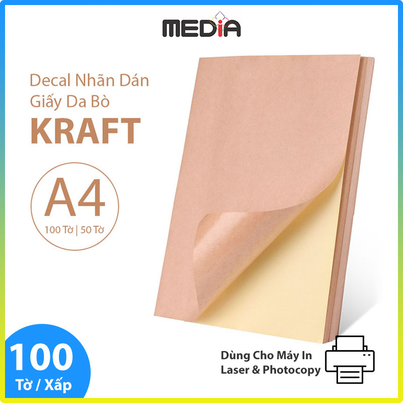 Decal Giấy Kraft A4 Media Ink, Giấy Xi Măng Da Bò Có Keo Dán Khổ A4, Dùng Để In Tem Nhãn Sản Phẩm, Sticker, Tranh Vẽ - Hàng Chính Hãng