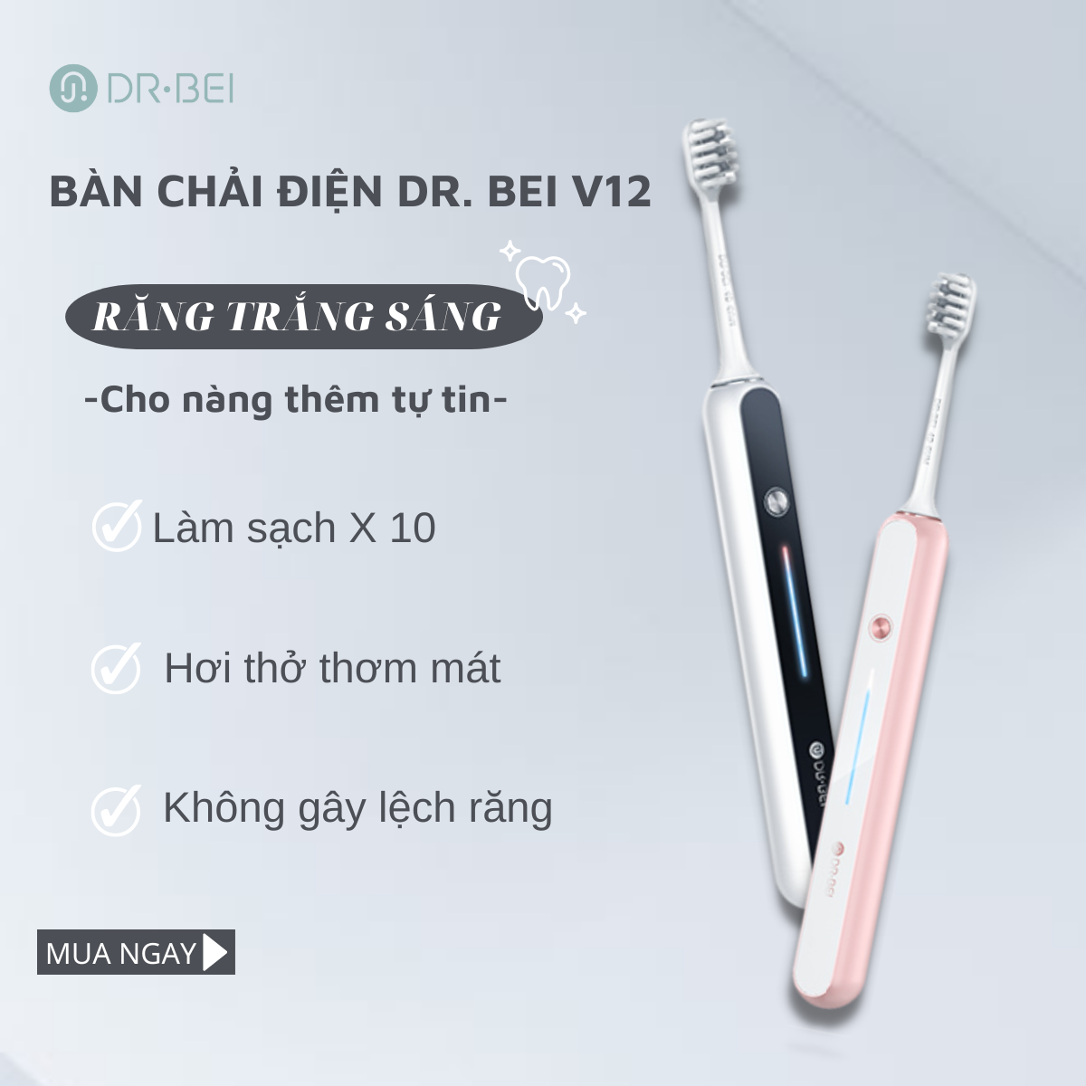 Bàn Chải Điện DR. BEI Sonic S7 làm sạch làm trắng răng rung sonic 5 chế độ chính hãng