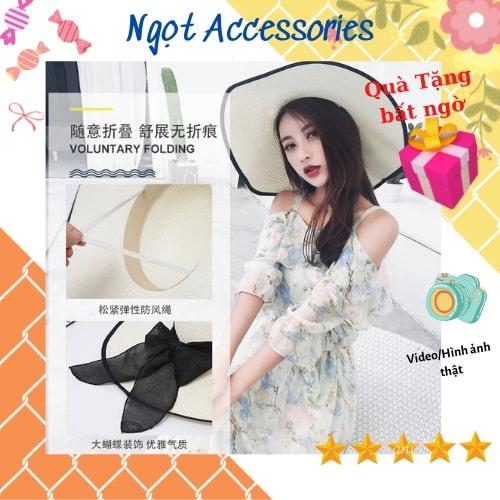 Mũ Cói Rộng Vành Nón Cối Đi Biển Vành Rộng Nữ Thời Trang Ngọt Accessories Đai Nơ Ngọt Ngào Phong Cách Vintage Chống Nắng