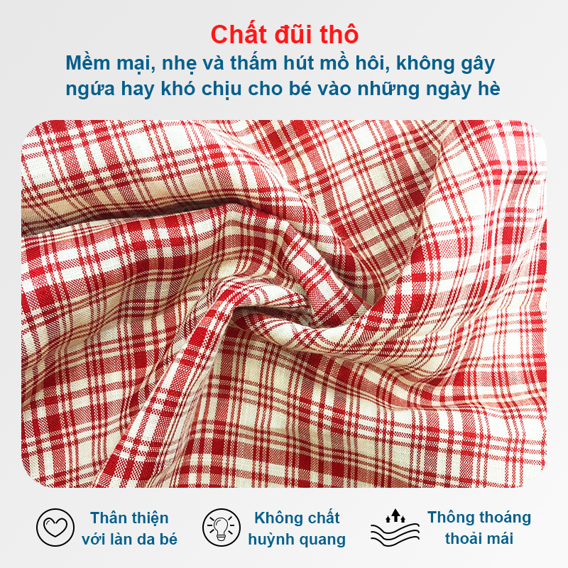 Váy cho bé gái 8-22kg họa tiết sọc đỏ Baby-S, Đầm bé gái tay phồng phong cách Hàn Quốc xinh xắn – SD093