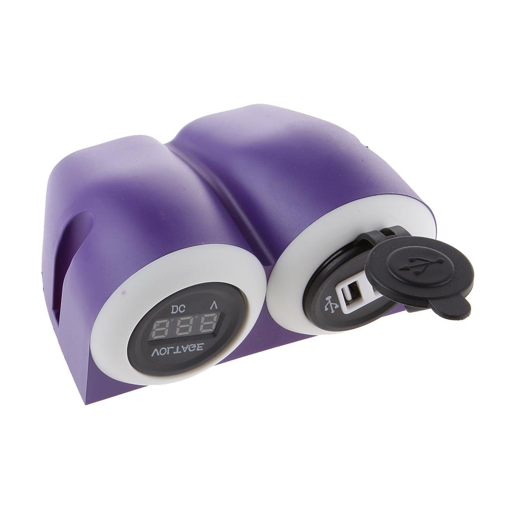 3.1A Dual USB Port Car Charger Power Outlet + Red LED Voltmeter Panel Purple