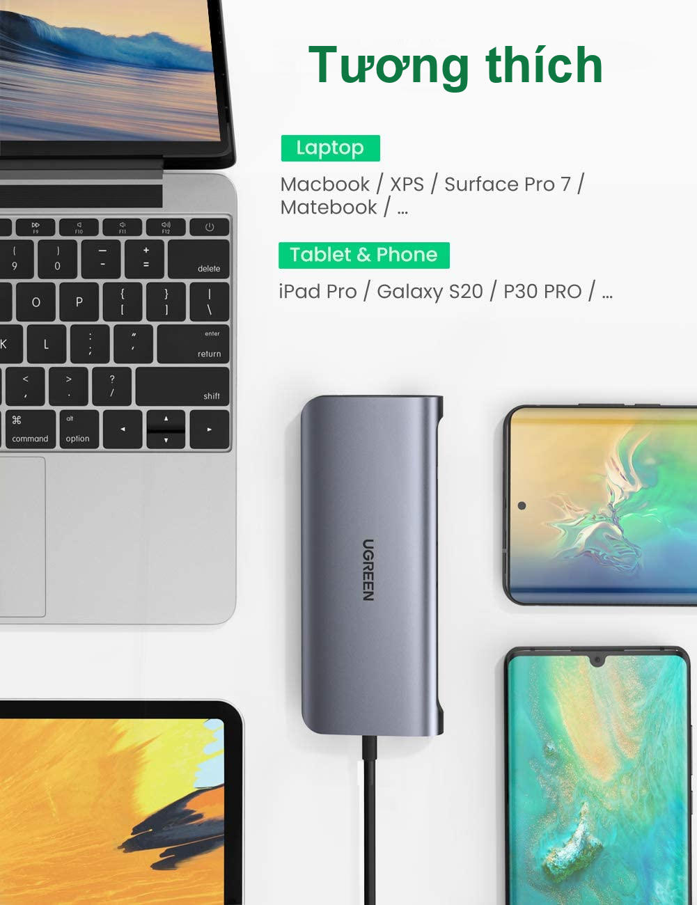 Bộ chuyển đổi đa năng UGREEN CM121 CM212 cho MacBook, Dell XPS 13, và thiết bị máy tính điện thoại hỗ trợ USB type C - Hàng chính hãng