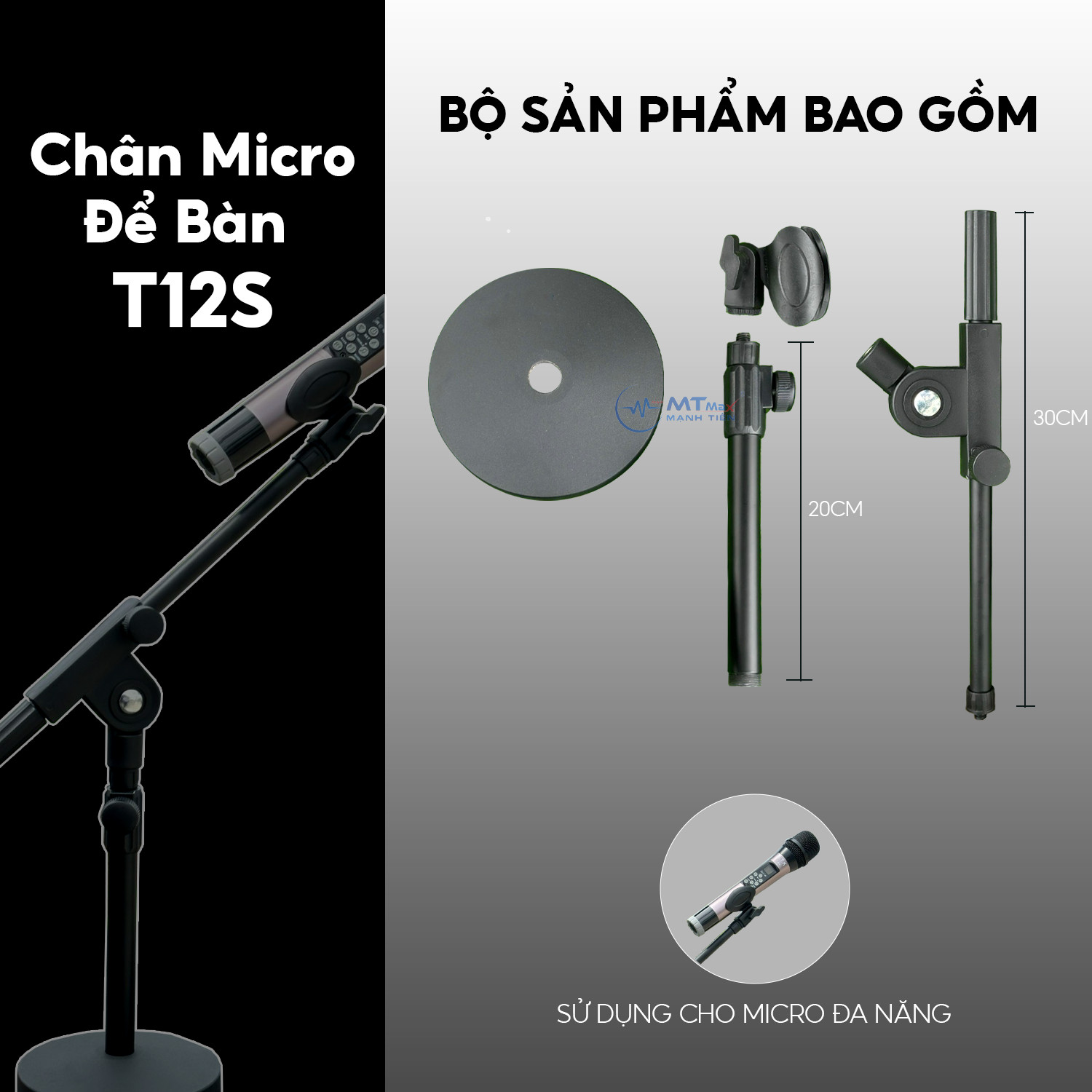 Bộ Chân Micro Để Bàn T12S - Giá Đỡ Micro Kim Loại Để Bàn Sử Dụng Cho Nhiều Loại Microphone Đa Năng, Có Thể Điều Chỉnh Chiều Cao Và Góc Độ Rất Thuận Tiện. hàng chính hãng