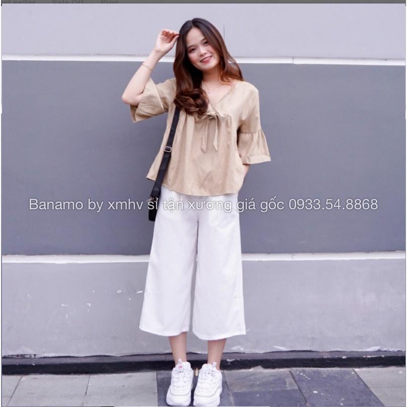 Quần ống rộng vải đũi xuông dáng lỡ dài 80cm thời trang Banamo Fashion quần sớ đũi 921-80