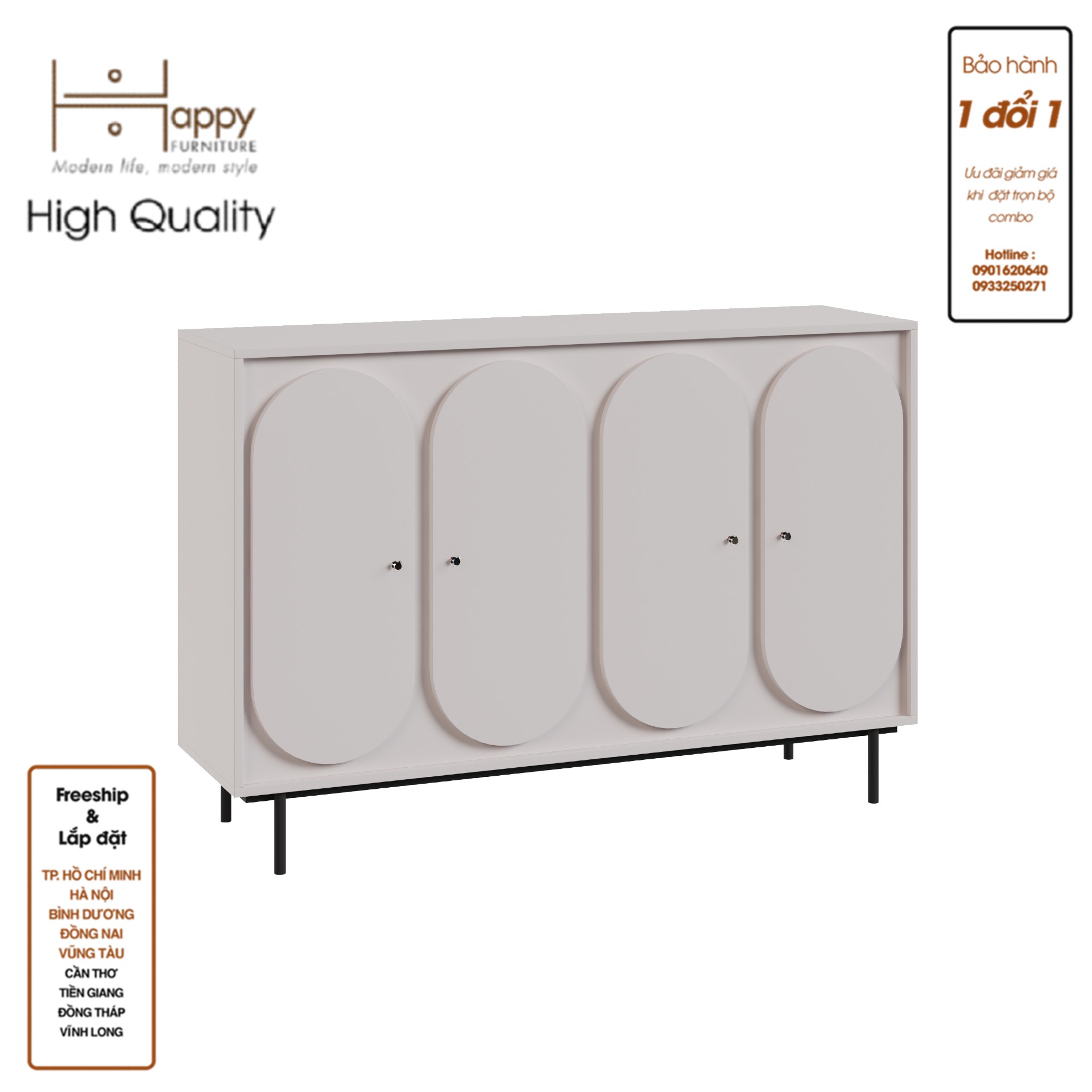 SWEETY, Tủ đựng đồ 4 cửa mở - chân sắt, 140cm x 40cm x 95cm , TCM_062