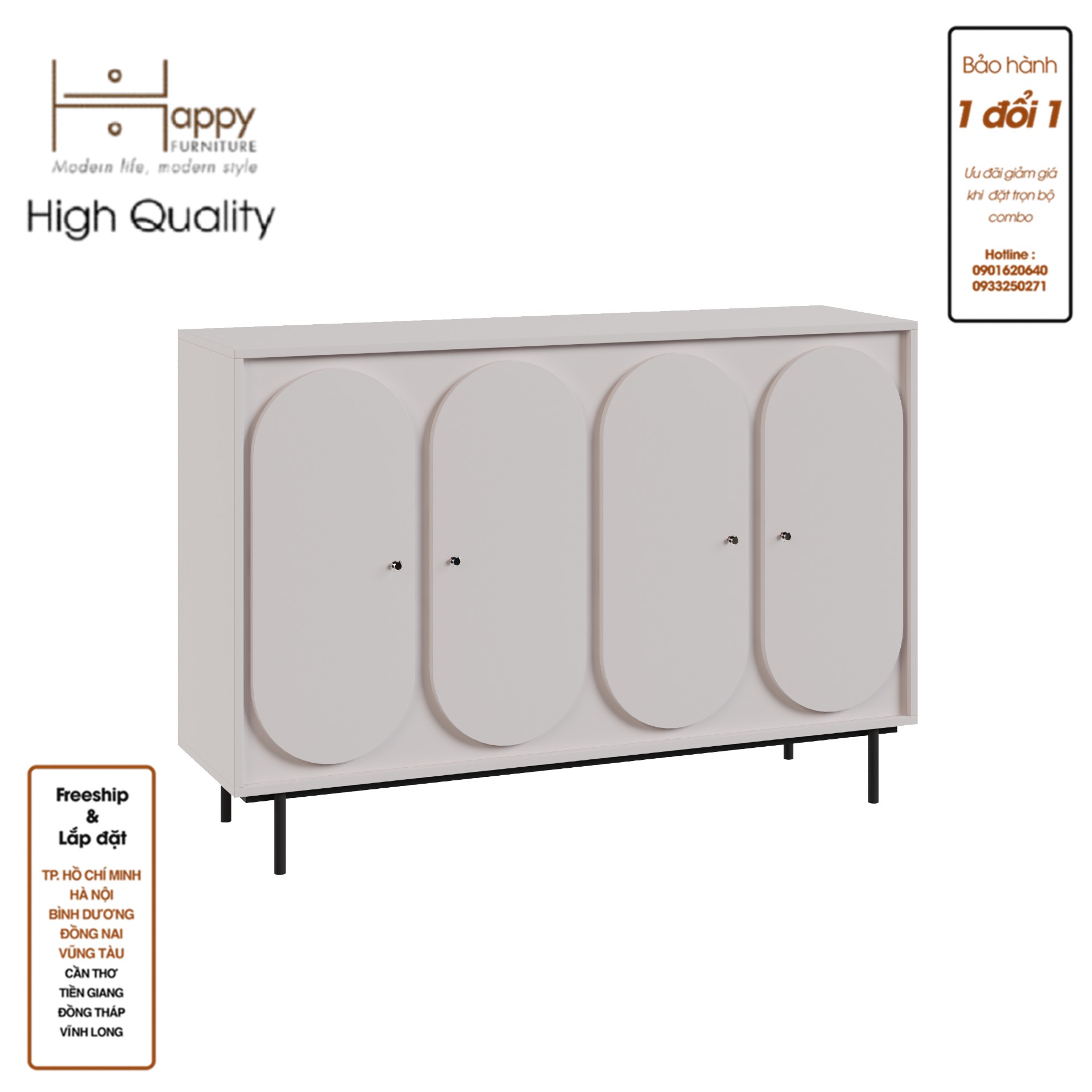 [Happy Home Furniture] SWEETY, Tủ đựng đồ 4 cửa mở - chân sắt, 140cm x 40cm x 95cm ( DxRxC), TCM_062