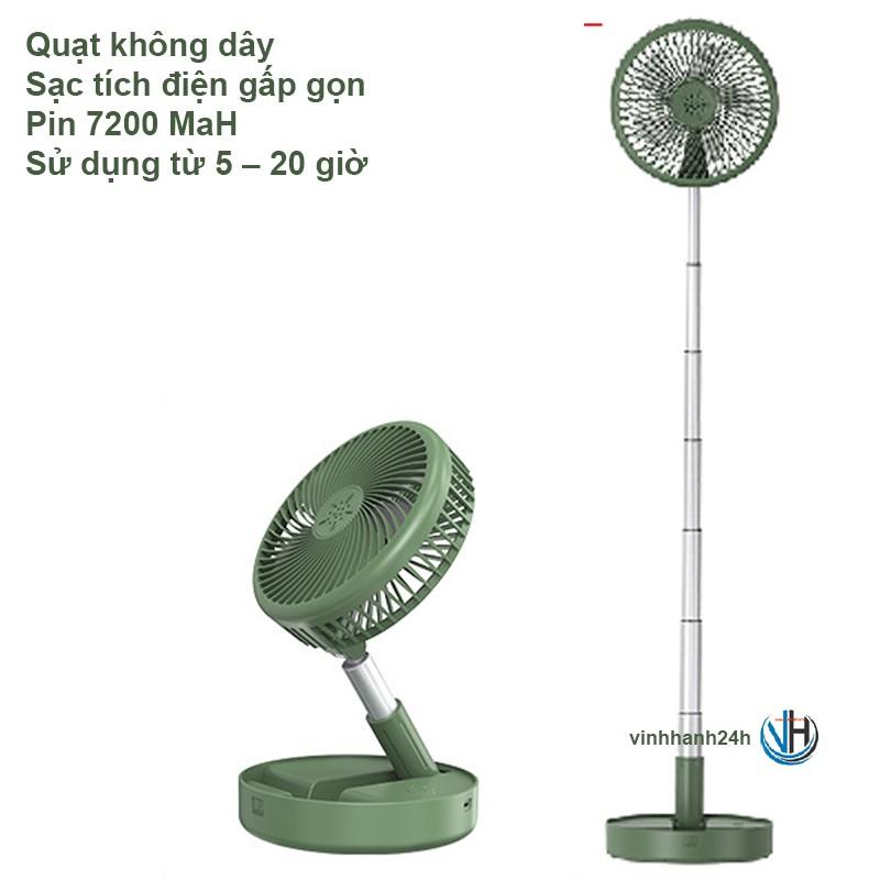Quạt sạc tích điện gấp gọn GIÁ RẺ - Có Điều Khiển Từ Xa  - Pin 7200 MaH -  Mã ZK