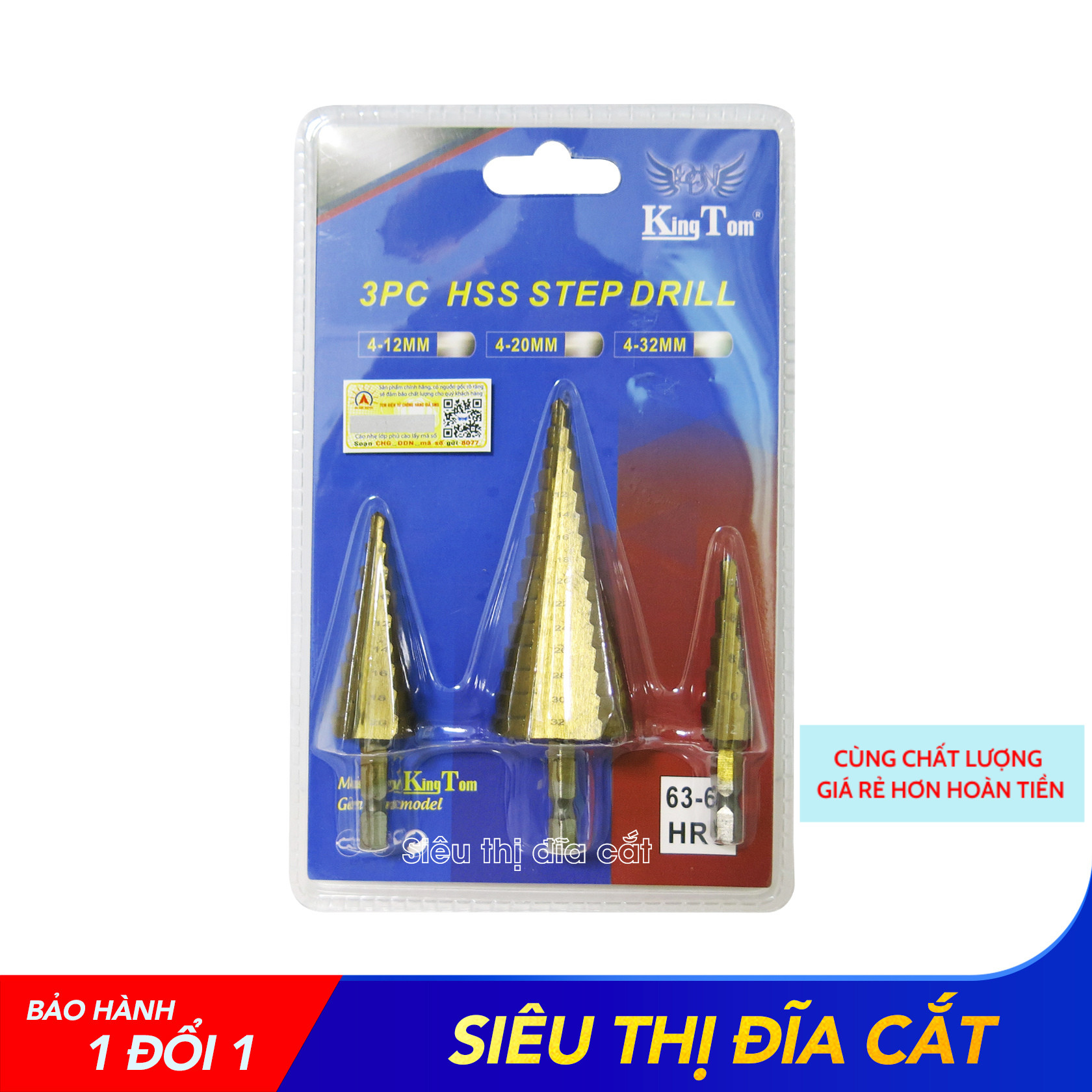 Bộ Mũi Khoan Tầng 3PC KingTom - Khoan Lỗ Tròn Phủ Titan Khoan Sắt, Inox, Nhôm
