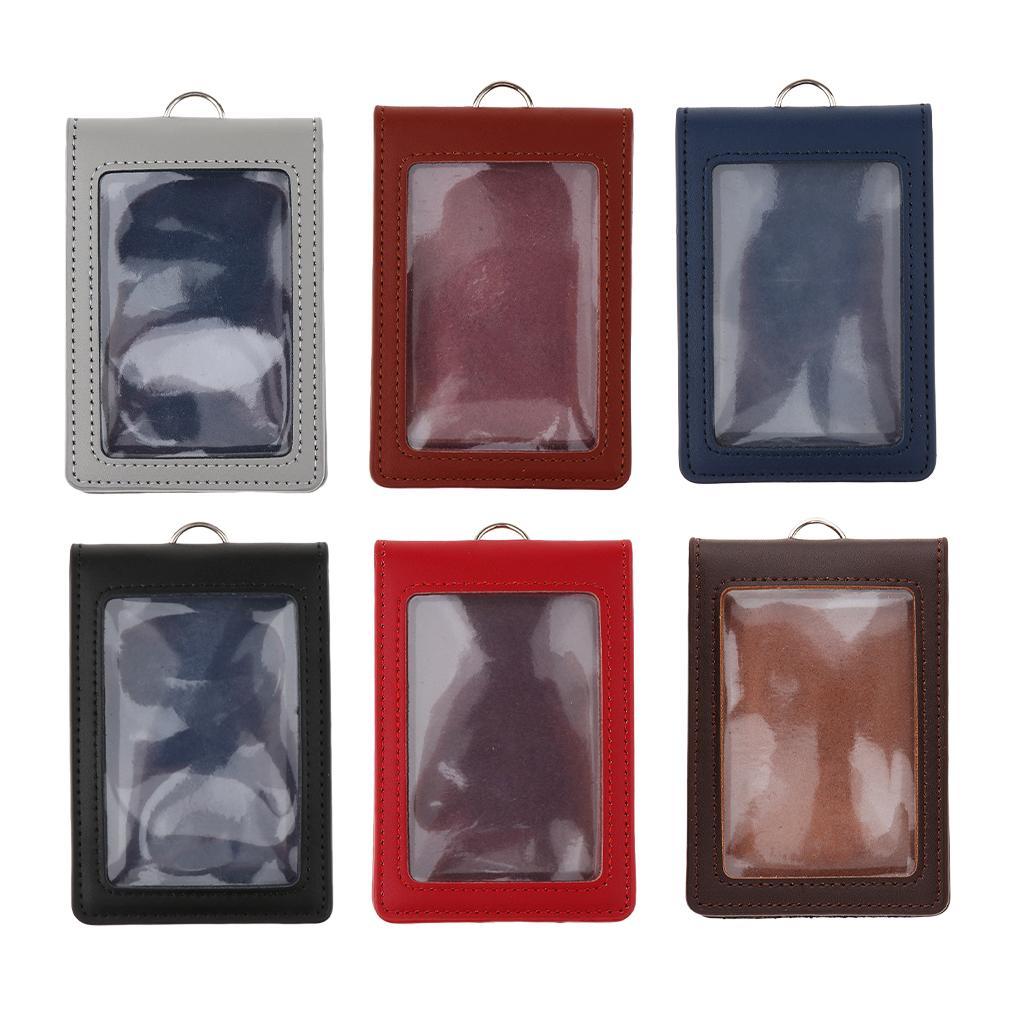 PU leather double cards vertical style  badge holder light gray