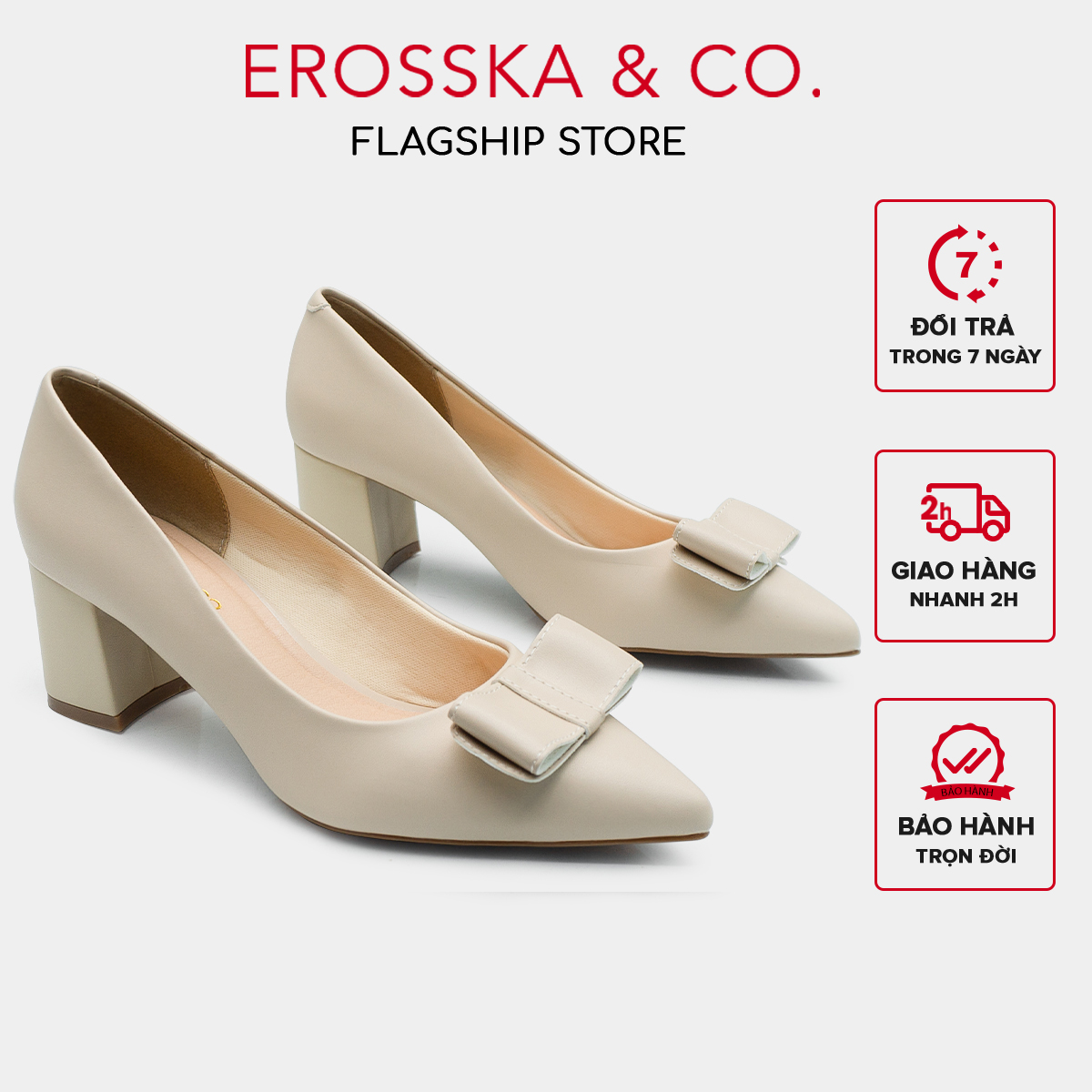 Erosska - Giày cao gót mũi nhọn phối nơ cao 5cm - EP015