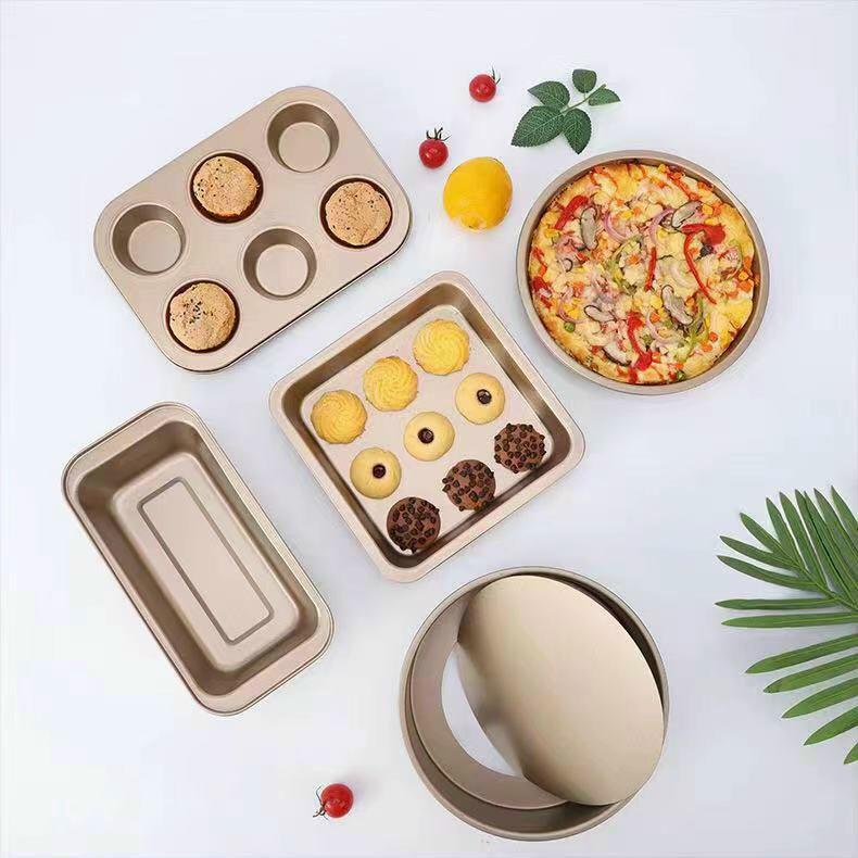 Bộ khuôn bánh 5 cái chống dính bằng thép carbon màu vàng đồng nướng bánh ngon đẹp nướng mọi loại bánh