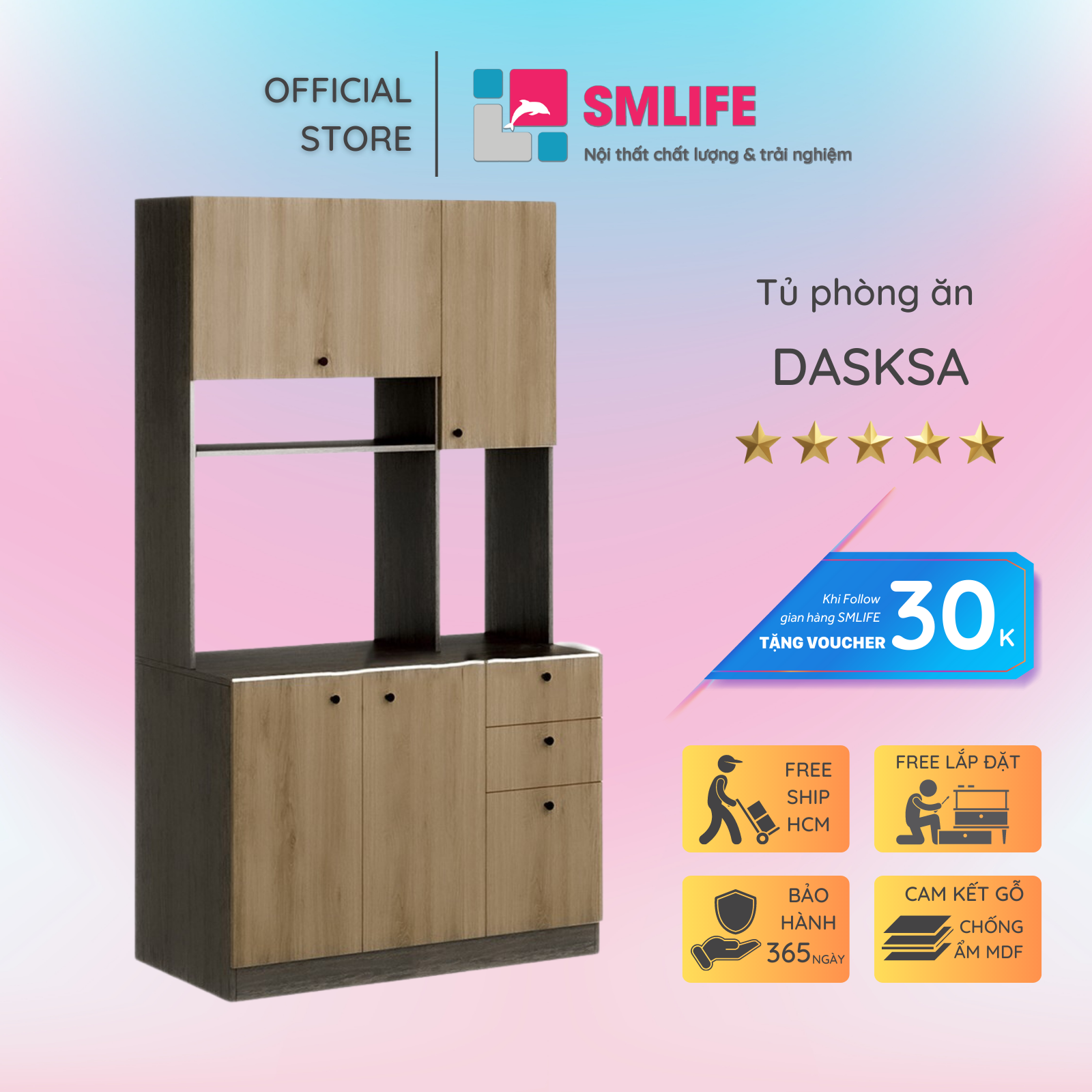 Tủ phòng ăn gỗ hiện đại SMLIFE Dasksa  | Gỗ MDF dày 17mm chống ẩm | D100xR45xC180cm