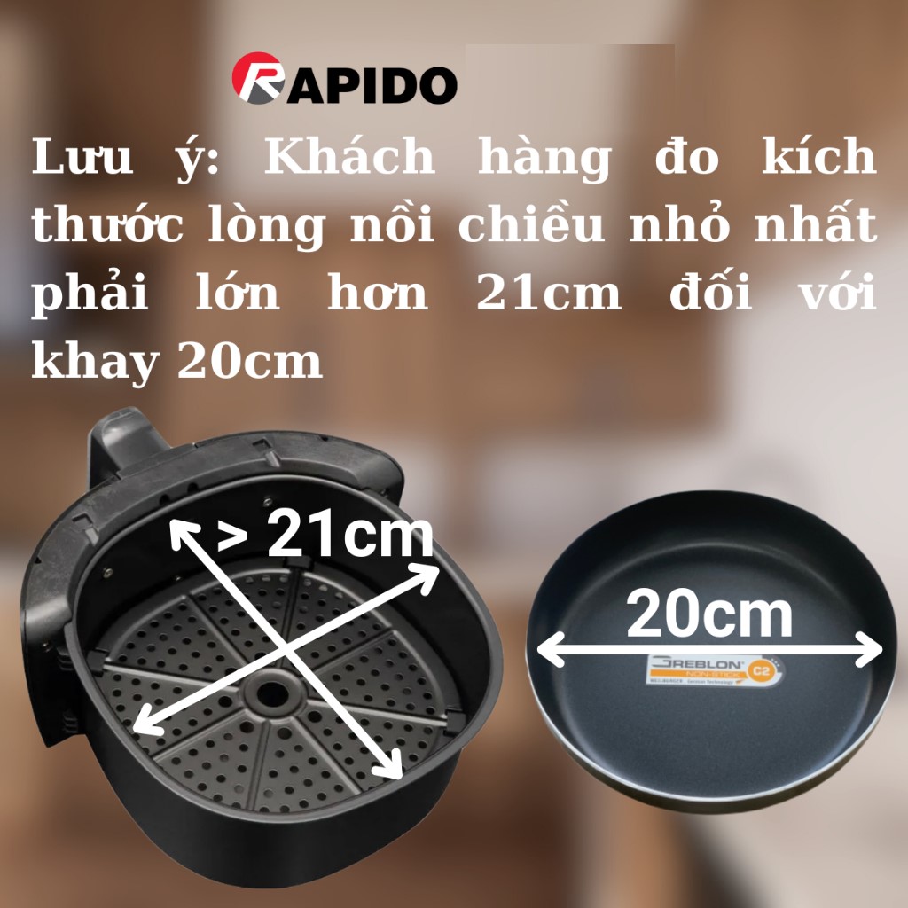 Khay lót chiên nướng Rapido men ceramic chống dính đường kính 20cm dùng trong nồi chiên không dầu