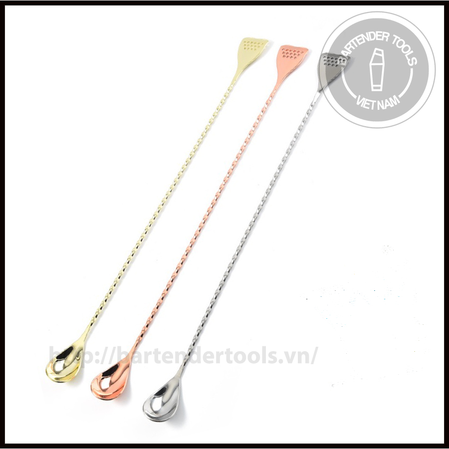 Thìa pha chế inox 2 đầu 40cm ( 1 đầu cào) - Bar spoon