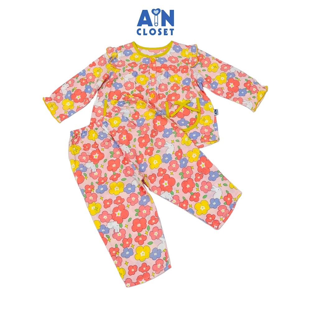 Bộ quần áo Dài bé gái hoạ tiết Hoa Đỏ Lanh lụa - AICDBGFUCFXV - AIN Closet