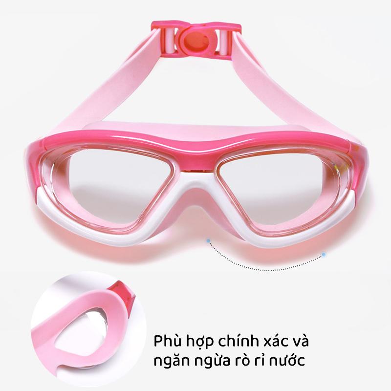 (Tặng hộp)Kính bơi trẻ em không gọng, kính bơi cho trai gái, có nút bịt tai, góc siêu rộng, chống tia UV, chống mờ