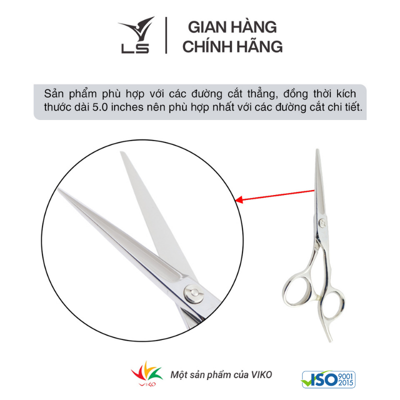 Kéo cắt tóc LS lưỡi thẳng quai offset phẳng đỡ ngón cố định CB13/5.0