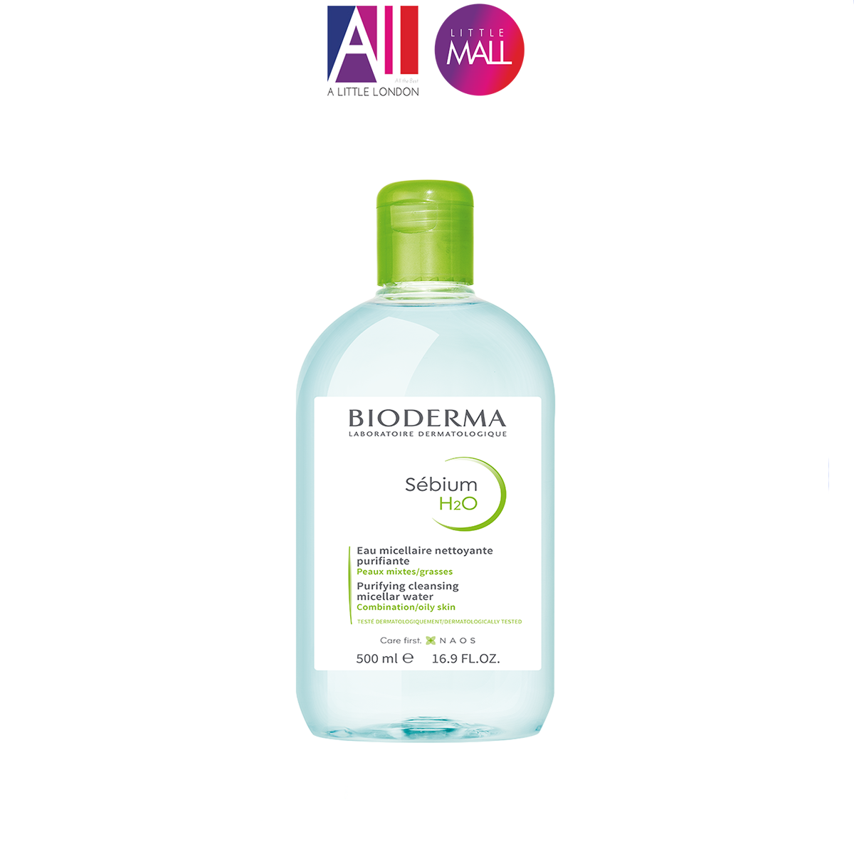 Nước tẩy trang và làm sạch dành cho da hỗn hợp dầu, mụn Bioderma sebium h20 500ml TẶNG 2 bông tẩy trang Jomi (Nhập khẩu)