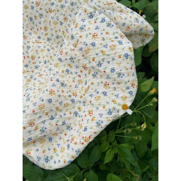 Vải xô muslin 2 lớp cao cấp mềm mịn hoa đậu biêc