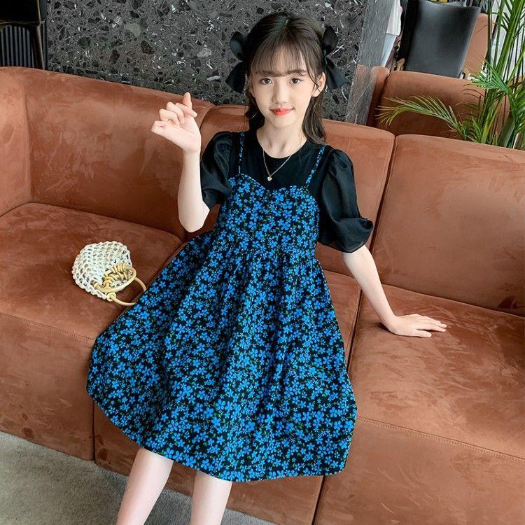 DONGSHOP HOT Váy mùa hè cho bé gái 2023 Quần áo trẻ em Hoa 12 năm phong cách phương Tây lỏng lẻo váy cô gái lớn