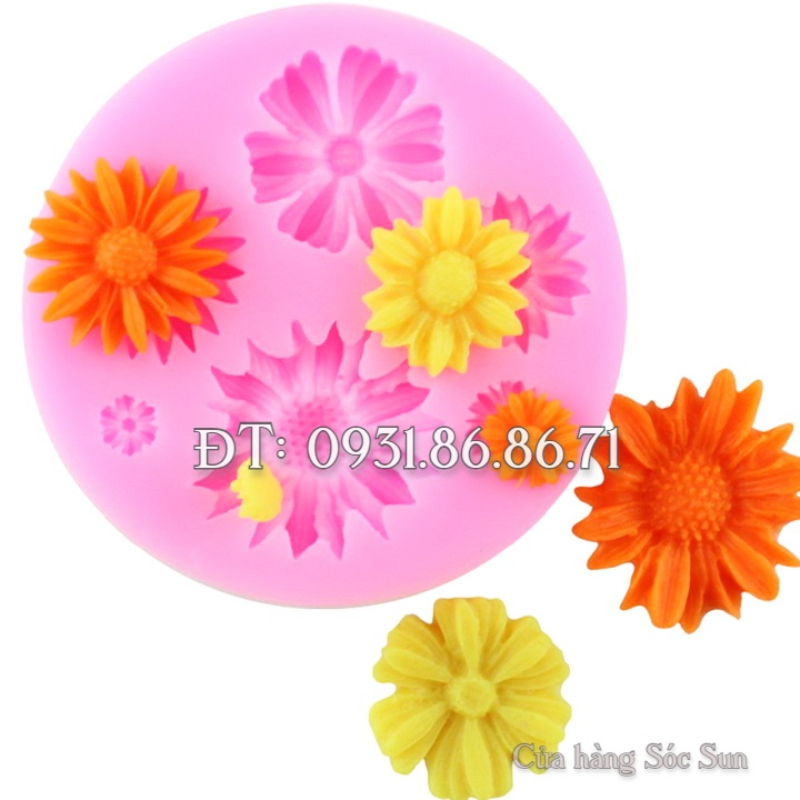 Bộ 4 khuôn silicon hoa mẫu đơn, hồng trà nhật, các loại hoa và lá - Mã số 1154