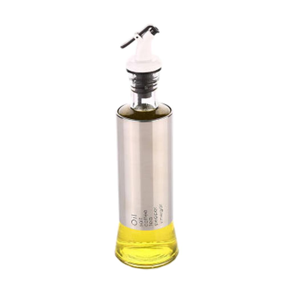 Oil Dispenser Bottle 10oz Glass Decanter for Kitchen BBQ Baking Grilling silver
