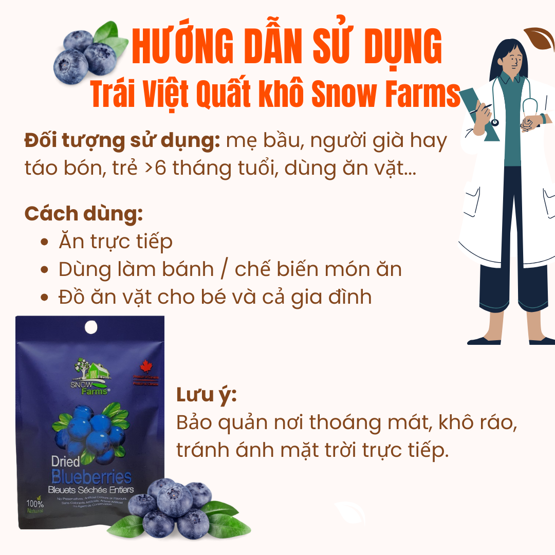 Trái Việt Quất Khô Tự Nhiên Hiệu Snow Farms Nhập khẩu Từ Canada Đồ Ăn Vặt - 40g