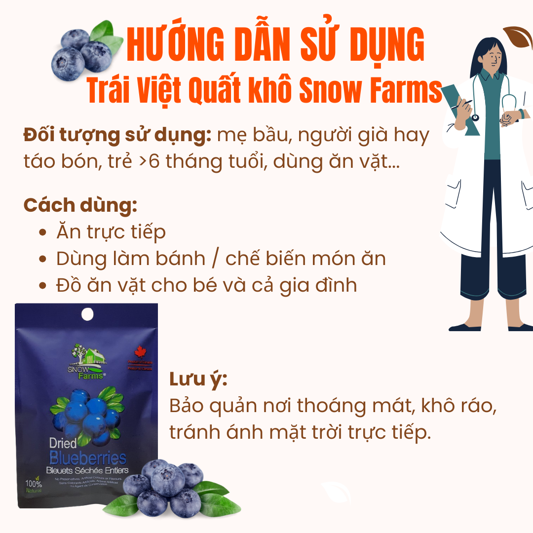 Trái Việt Quất Khô Tự Nhiên Hiệu Snow Farms Nhập khẩu Từ Canada Đồ Ăn Vặt - 170g