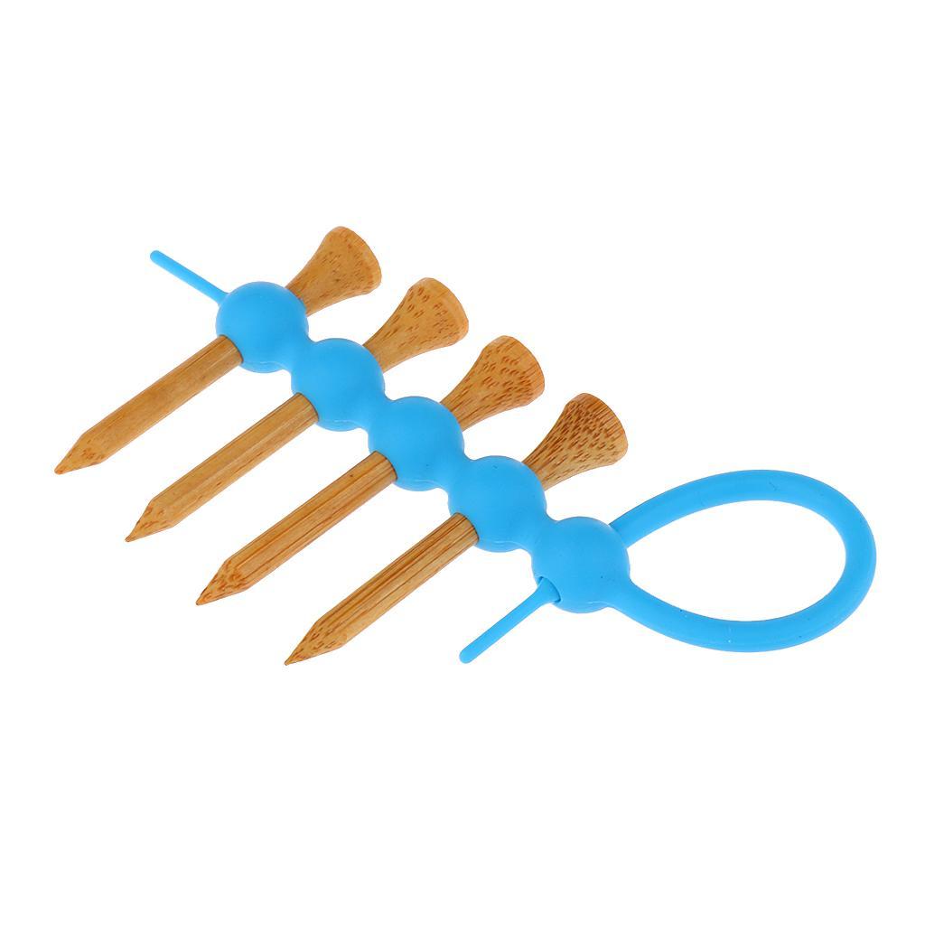4xMini Golf Tee Holder Tool Carrier Clip + 4 Pieces Wood Golf Tees Set Blue