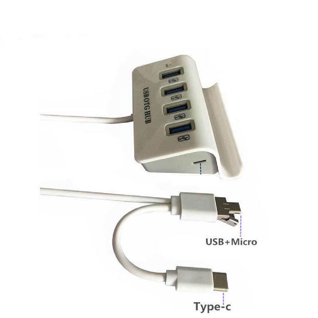 Bộ chia 4 cổng USB OTG - HUB OTG kết nối bàn phím chuột với điện thoại chơi game pubg, ff, tốc chiến, minecraft kiêm giá đỡ điện thoại