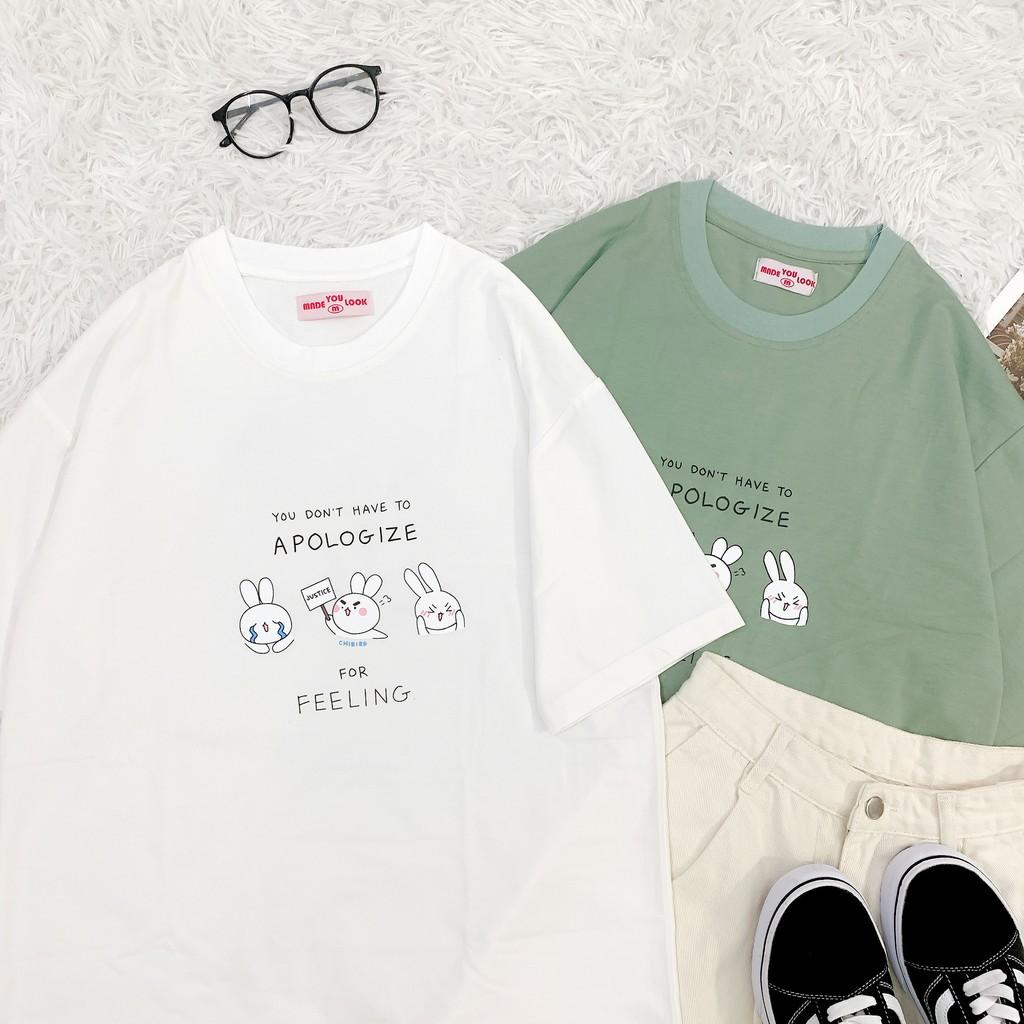 Áo thun tay lỡ 3 Thỏ APOLOGIZE phông Unisex nam nữ tee oversize form rộng pull Ulzzang Streetwear Hàn Quốc vải mềm