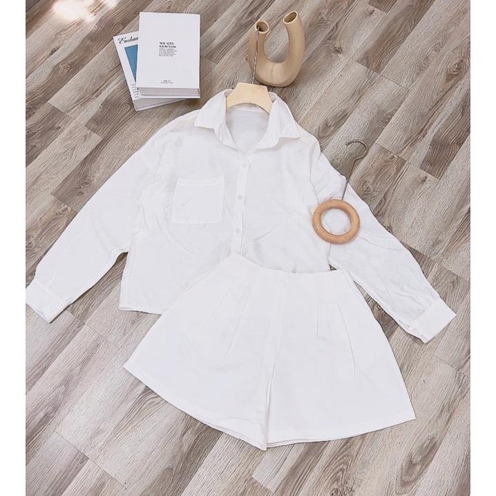 SET ÁO SƠ MI + QUẦN SHORT TRẮNG