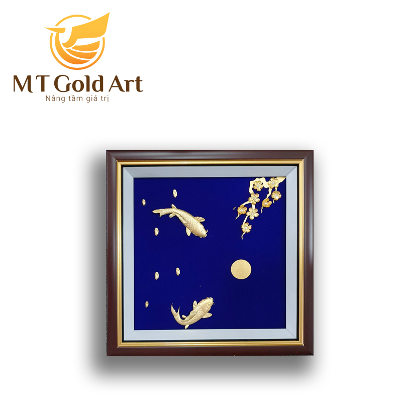 Hình ảnh Tranh cá chép hoa mai dát vàng 24k (30x30cm) MT Gold Art- Hàng chính hãng, trang trí nhà cửa, quà tặng dành cho sếp, đối tác, khách hàng, sự kiện. 