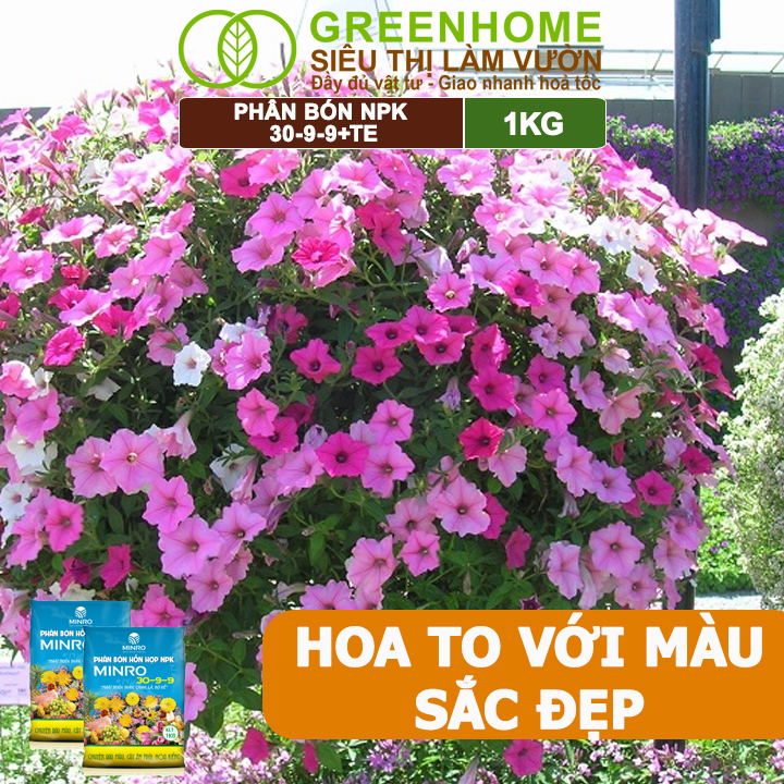 Phân NPK 30-9-9 +TE Greenhome, Minro, Bao 1Kg, Phát Triển Nhanh Thân, Cành, Lá, Bộ Rễ
